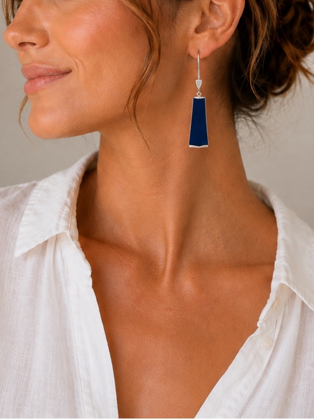 RLM SOHO Navy Blue Silver Tone Geometric Dangle Drop Pierced Earrings Like New